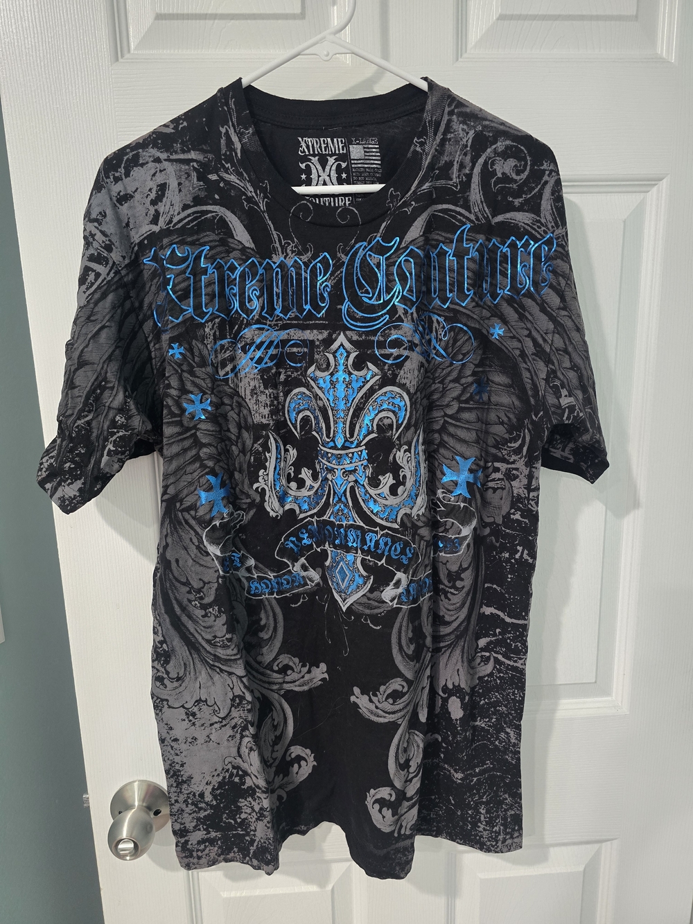 Xtreme Couture By Affliction Men's Black & Blue Graphic Tee Size XL